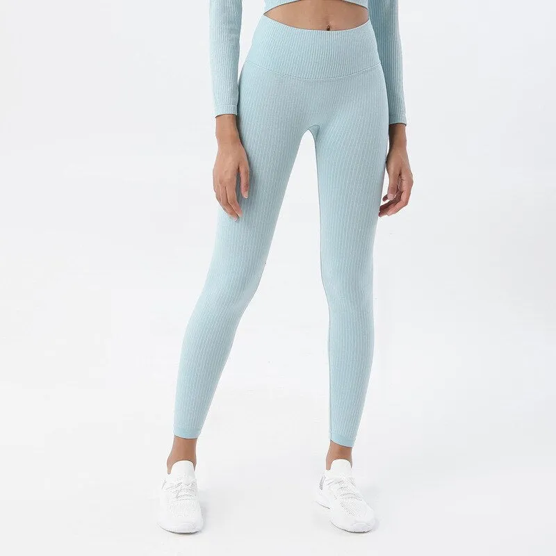 Rib Leggings High Waist Soft Ribbed Seamless Push Up Squat Proof Yoga Pants