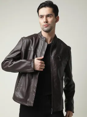Shop Men Brown Leather Biker Jacket | QAWACH