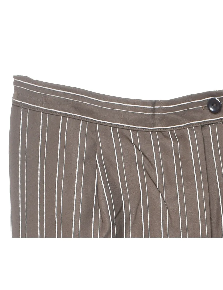 Striped Brown & White Tapered Trousers - W34 L29