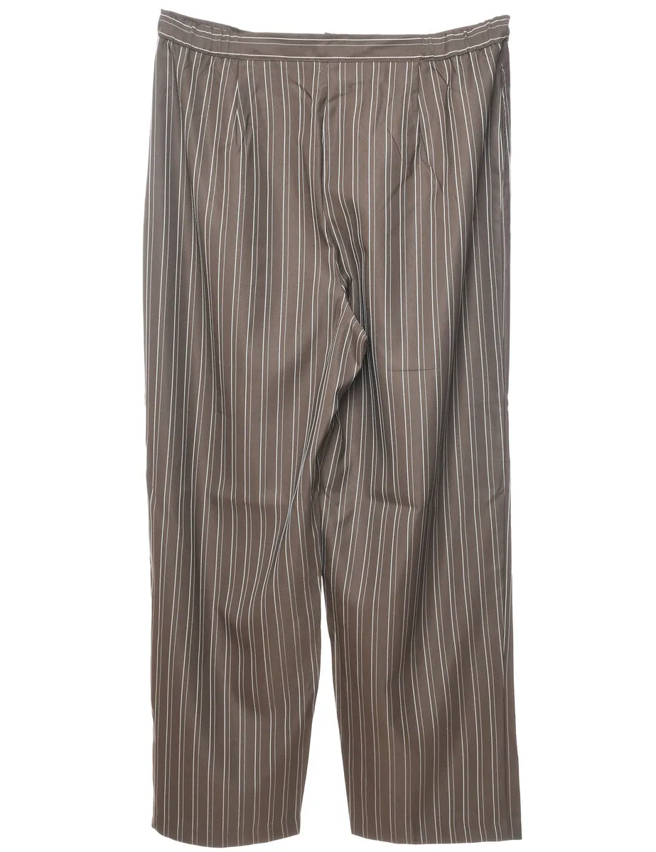 Striped Brown & White Tapered Trousers - W34 L29