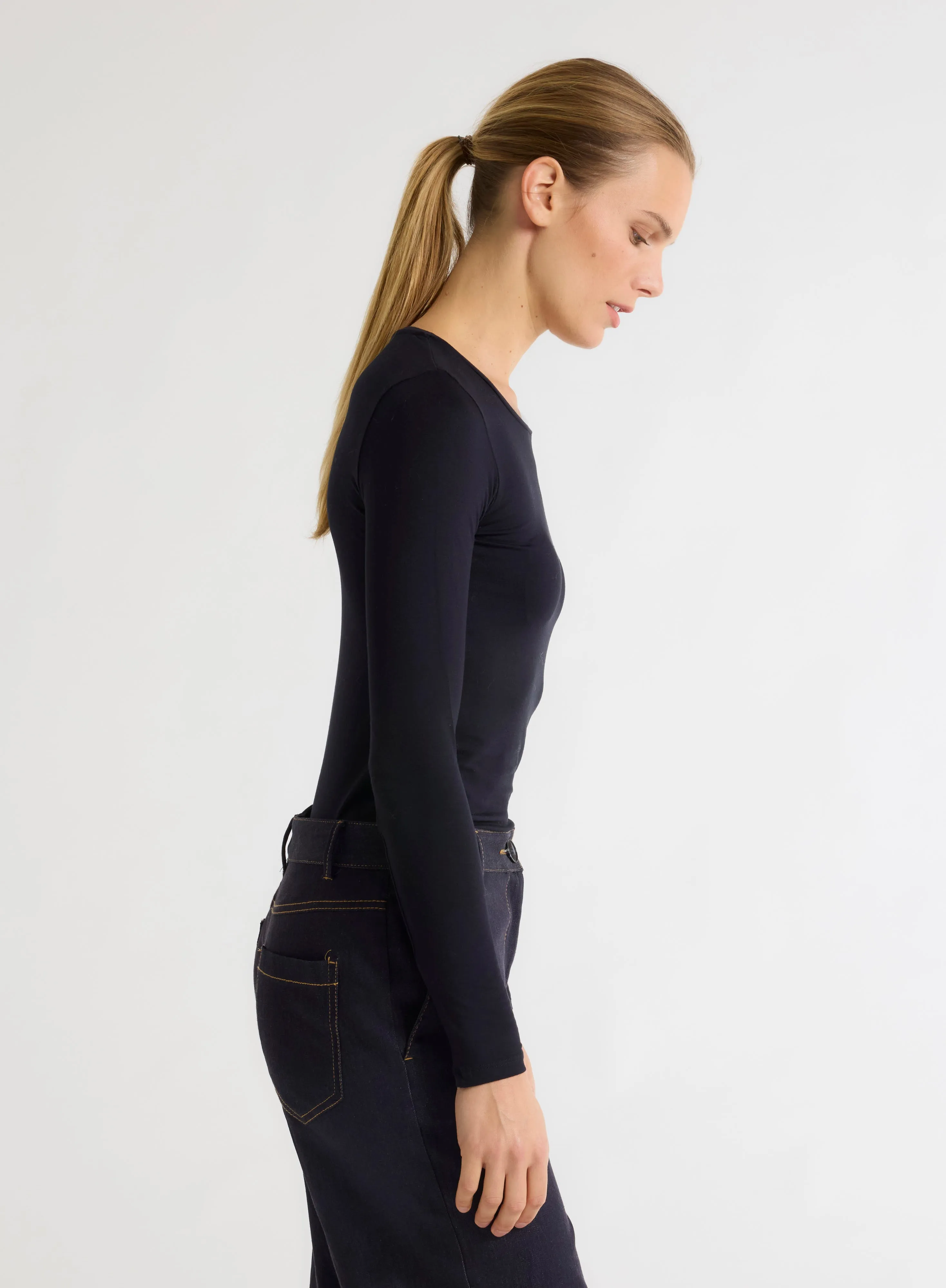 T-shirt Marine Ally Col Rond en Viscose et Élasthanne