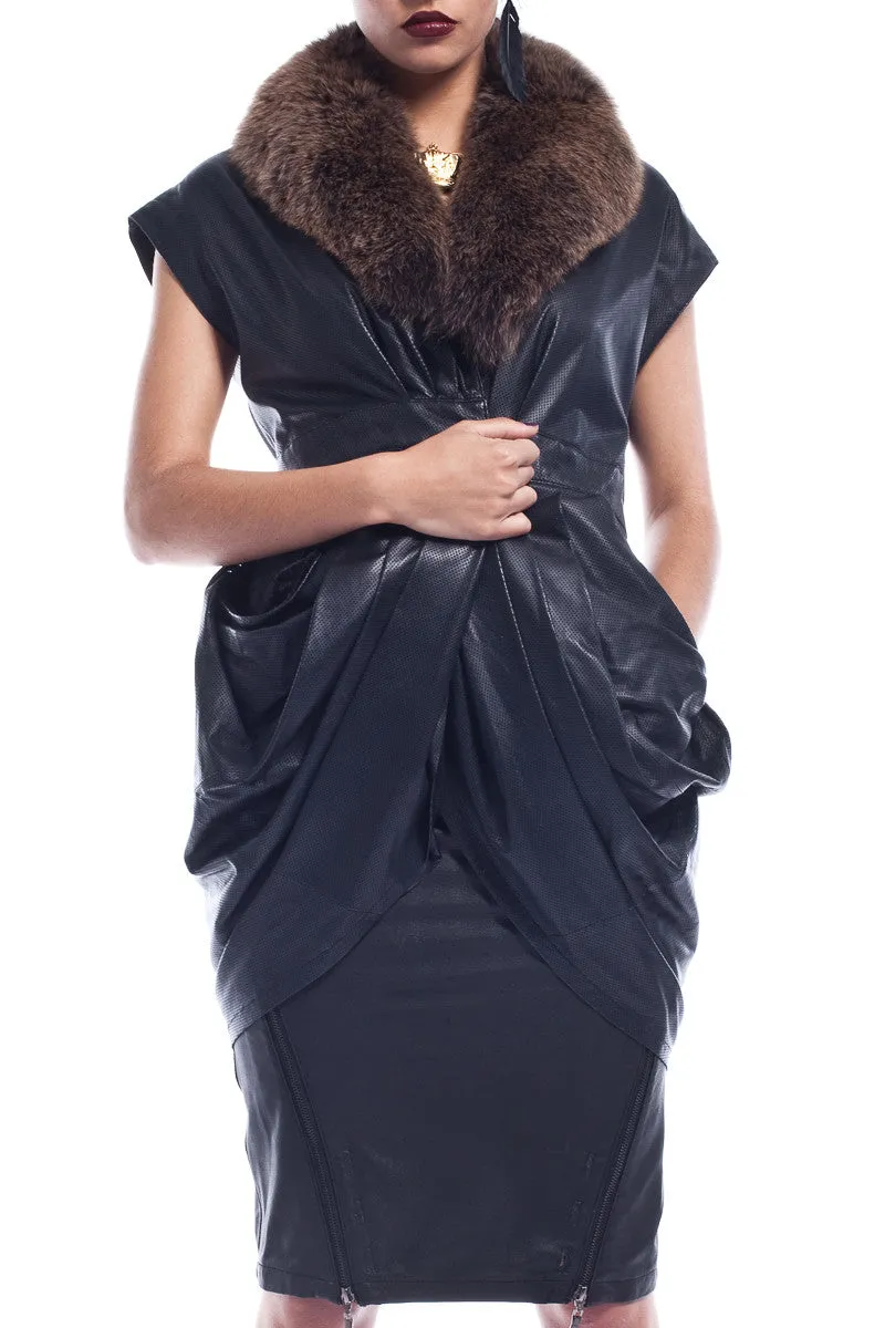 Targaryian Fur Collar Leather Dress