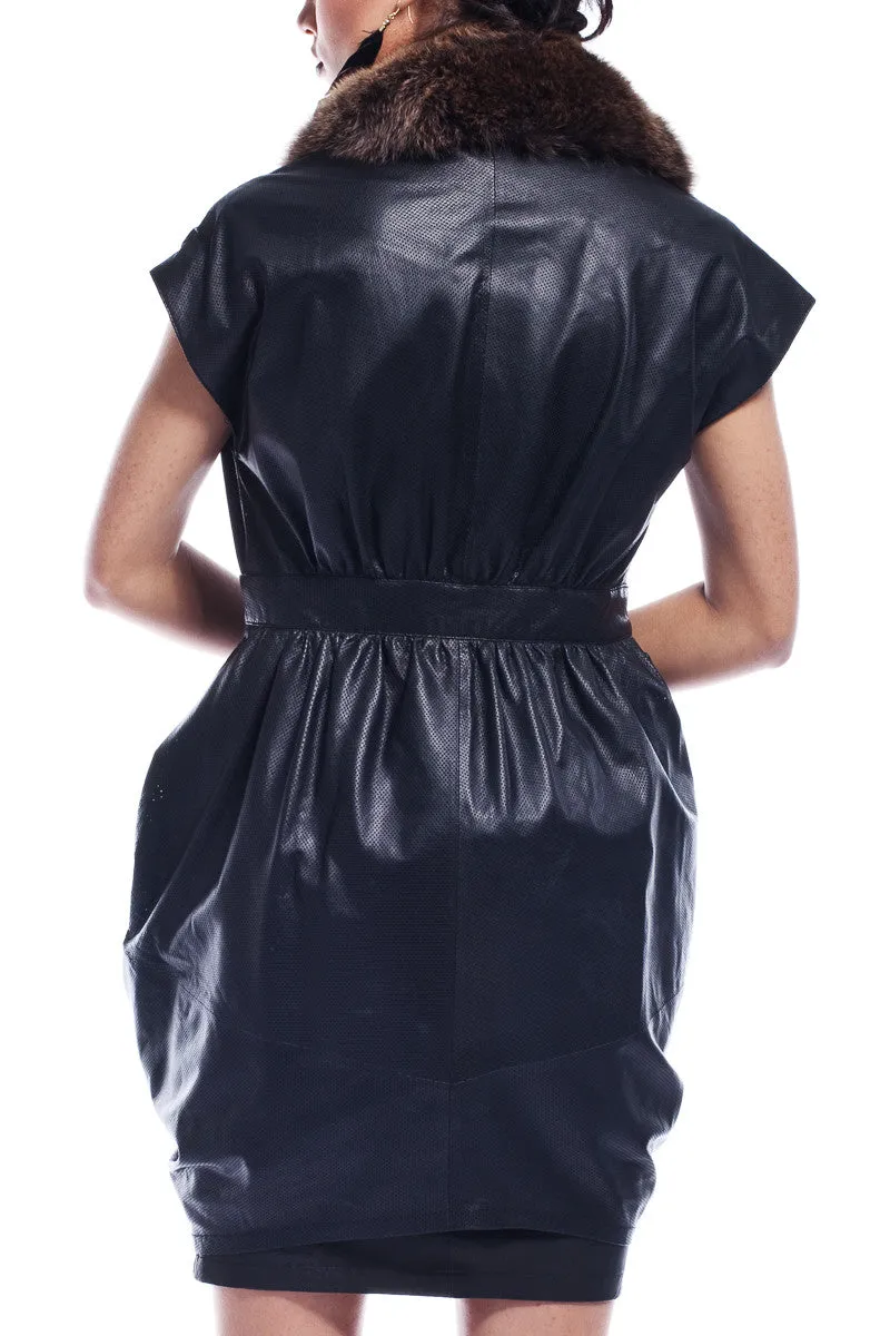 Targaryian Fur Collar Leather Dress