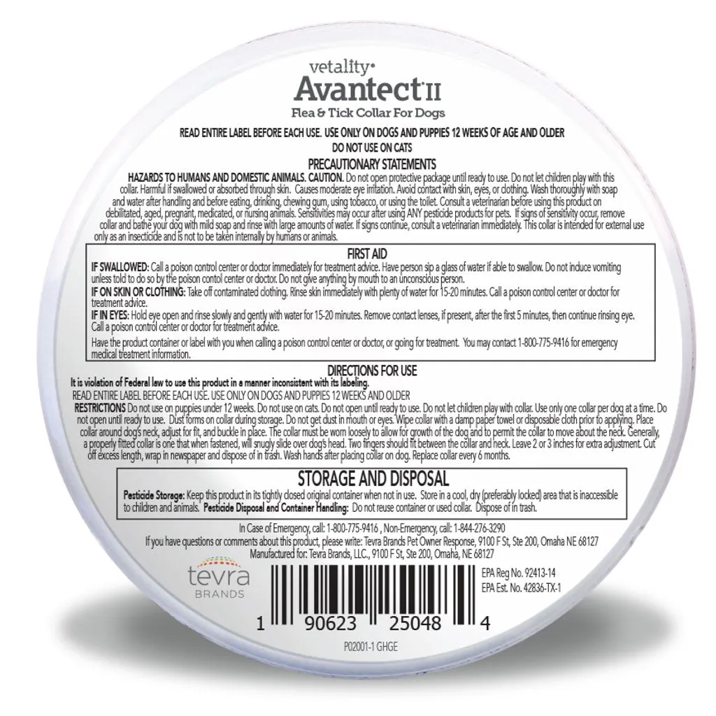 TevraPet Vetality Avantect II Flea & Tick Collar, 2 count