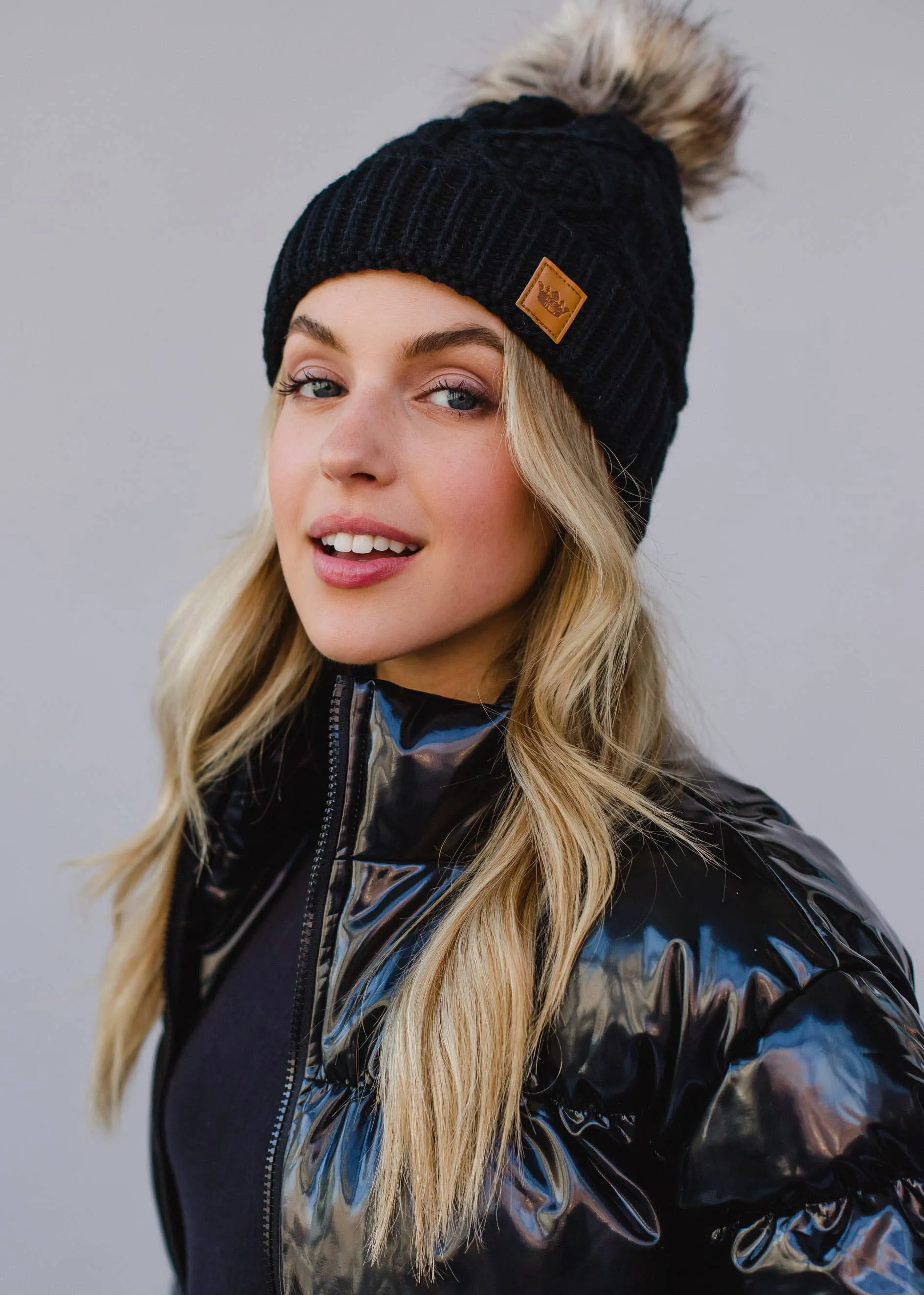 Von Black and Natural Pom Hat