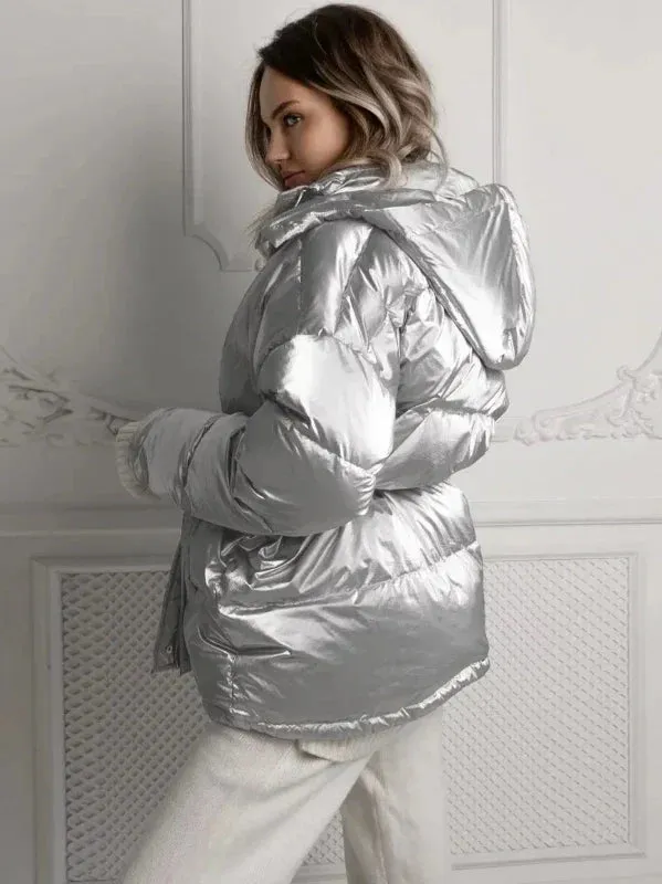 Wenkouban-Winter outfits Christmas Winter Thick Glossy Hooded Puffer Coat