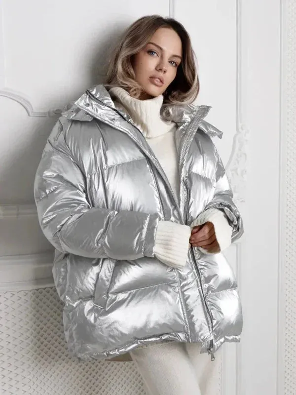 Wenkouban-Winter outfits Christmas Winter Thick Glossy Hooded Puffer Coat