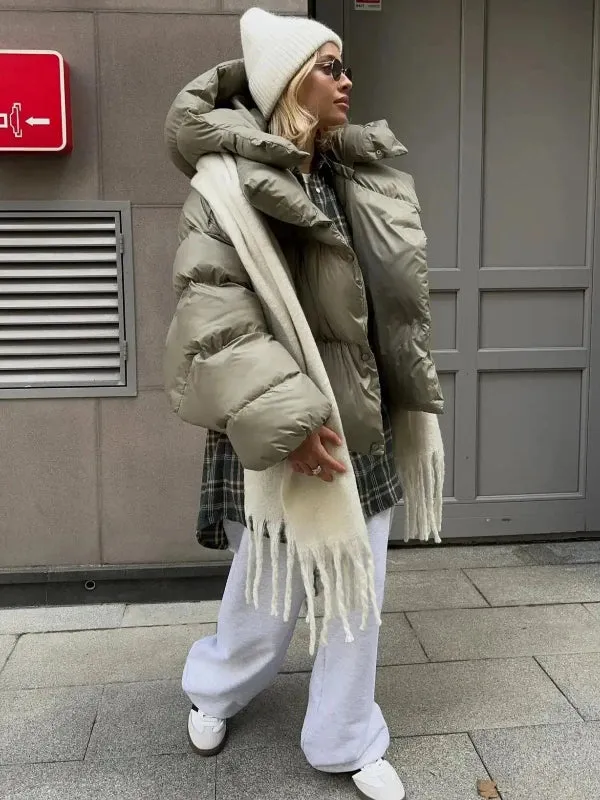 Wenkouban-Winter outfits Christmas Winter Warm Side Button Cotton Short Puff Hooded Coat