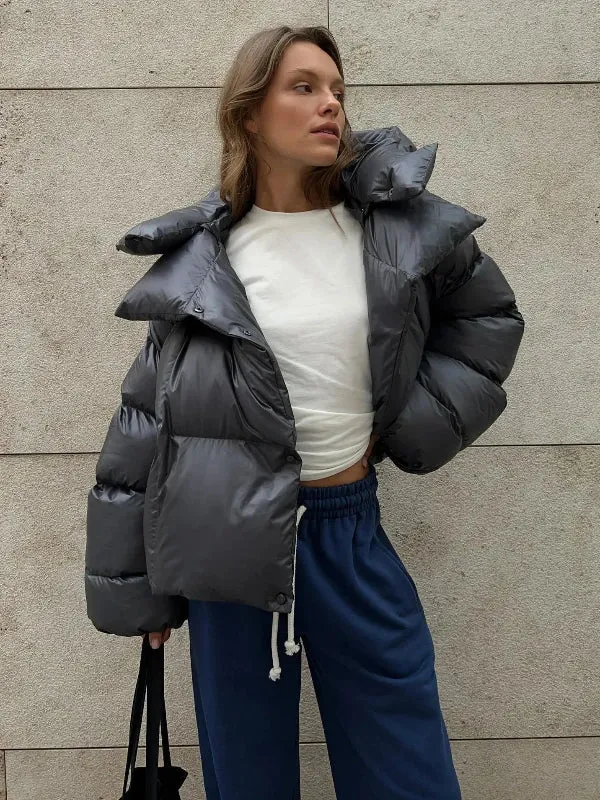 Wenkouban-Winter outfits Christmas Winter Warm Side Button Cotton Short Puff Hooded Coat