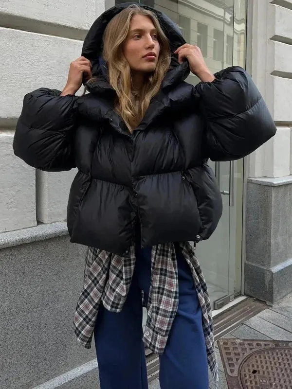 Wenkouban-Winter outfits Christmas Winter Warm Side Button Cotton Short Puff Hooded Coat