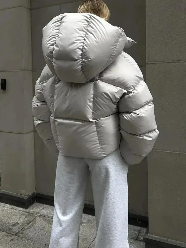 Wenkouban-Winter outfits Christmas Winter Warm Side Button Cotton Short Puff Hooded Coat