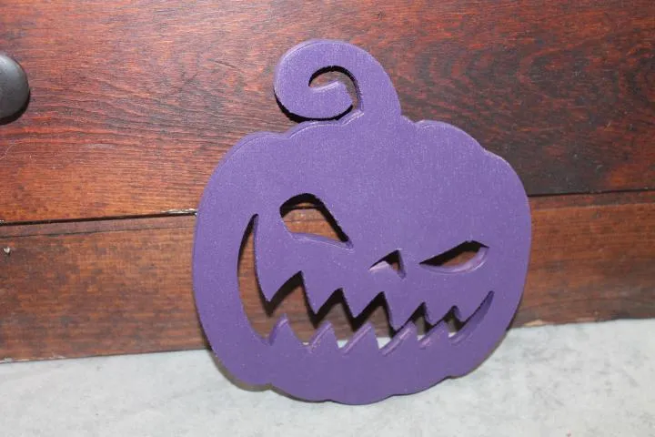 Wooden Jack o lantern Pumpkin Spooky Yard Cut out  Sign Pumpkin Rustic Yard Fall Autumn Decoration Prop Giftable Halloween Purple Face